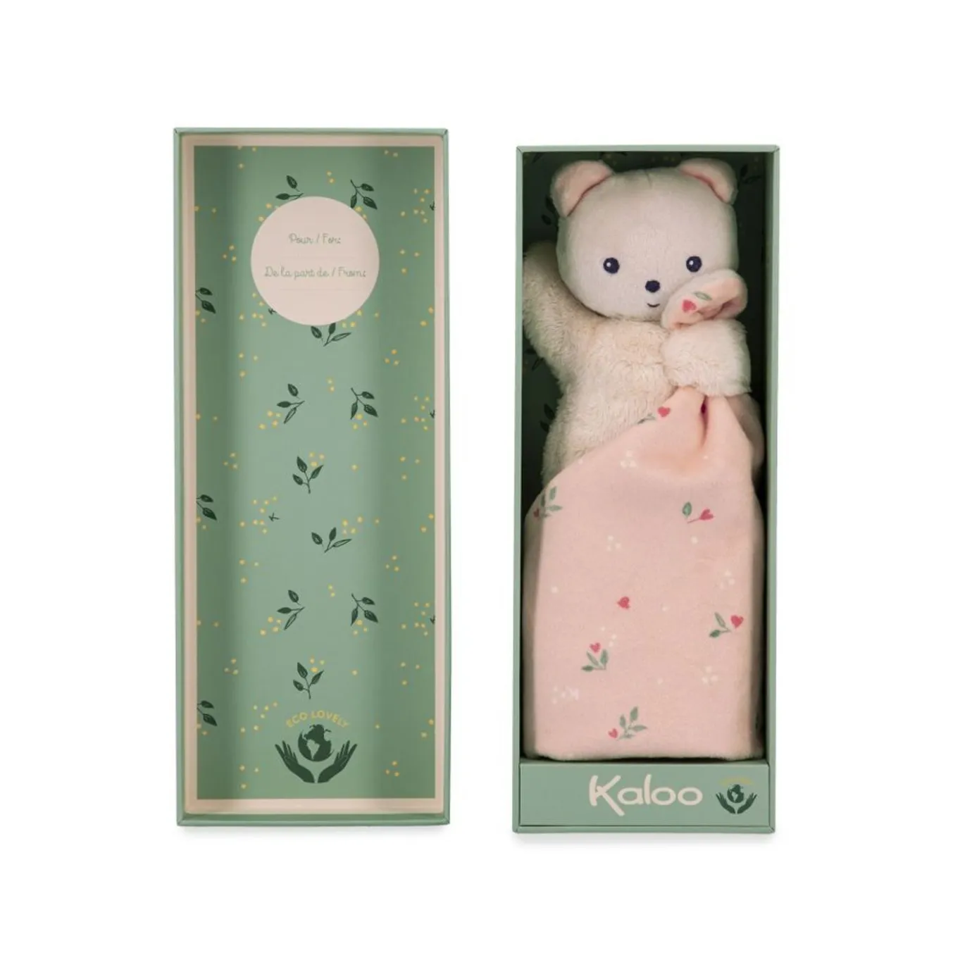 Kaloo Doudou Bear Carre Douceur Leaves Of Love> Pink Comforter