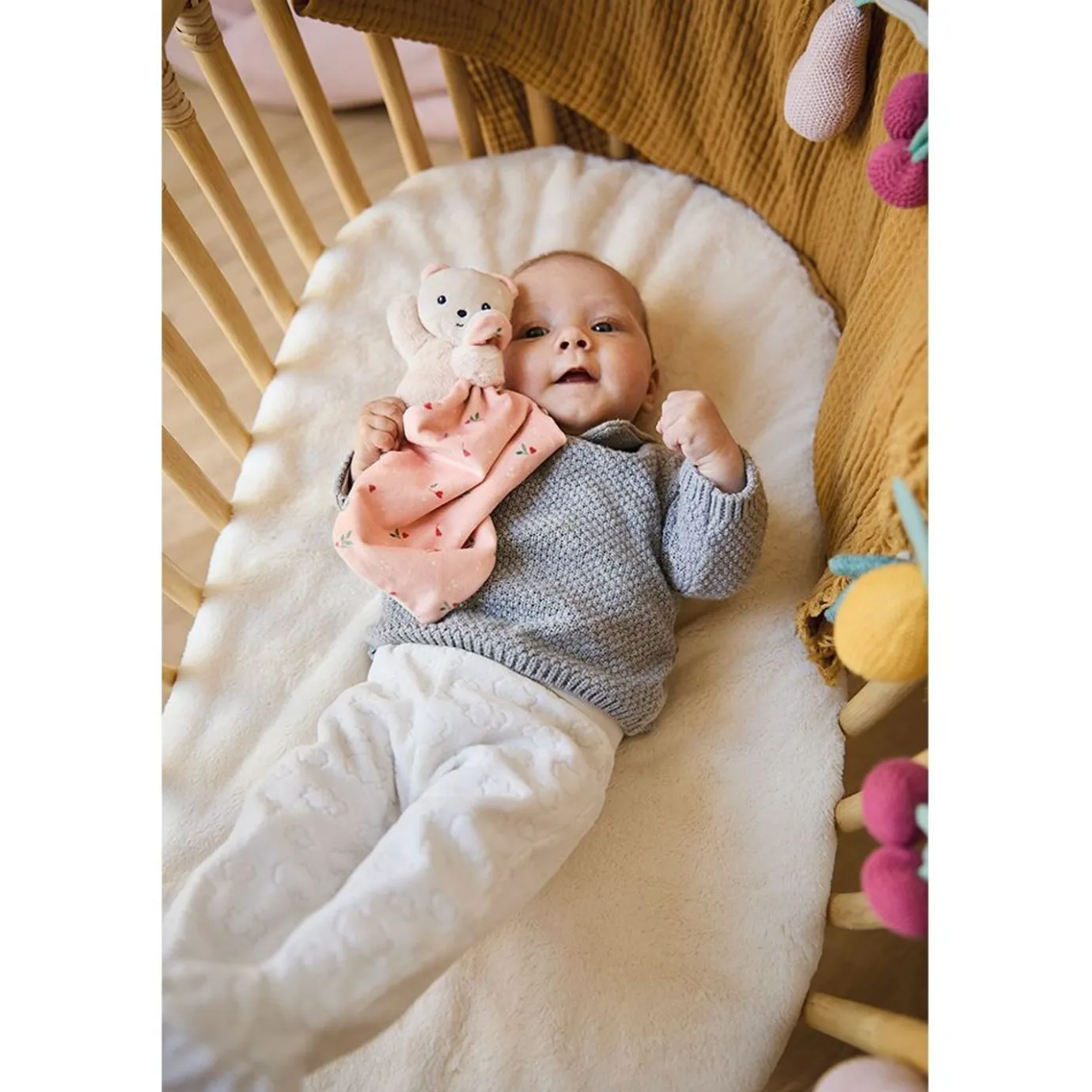 Kaloo Doudou Bear Carre Douceur Leaves Of Love> Pink Comforter