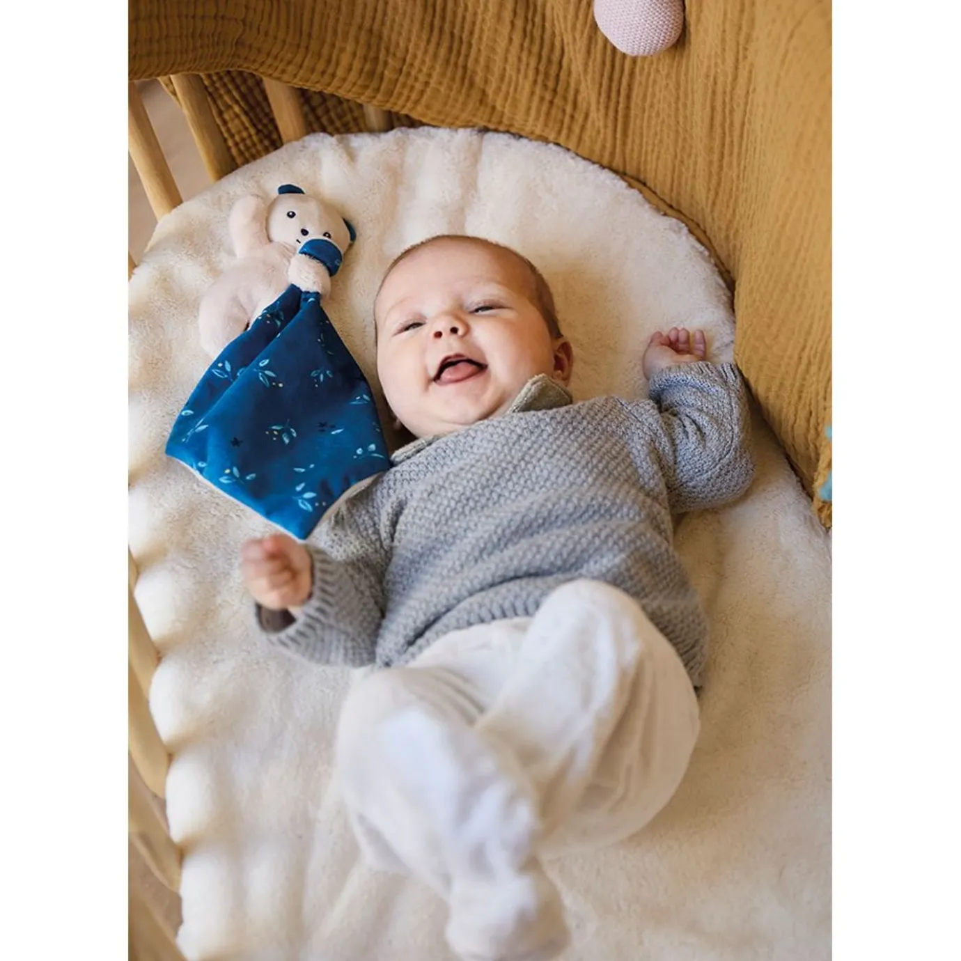 Kaloo Doudou Bear Carre Douceur Night-Owl> Blue Comforter